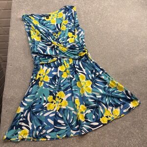 Lands End Tropical Floral Pima Cotton Modal Faux Wrap Dress Fit Flare XL Petite